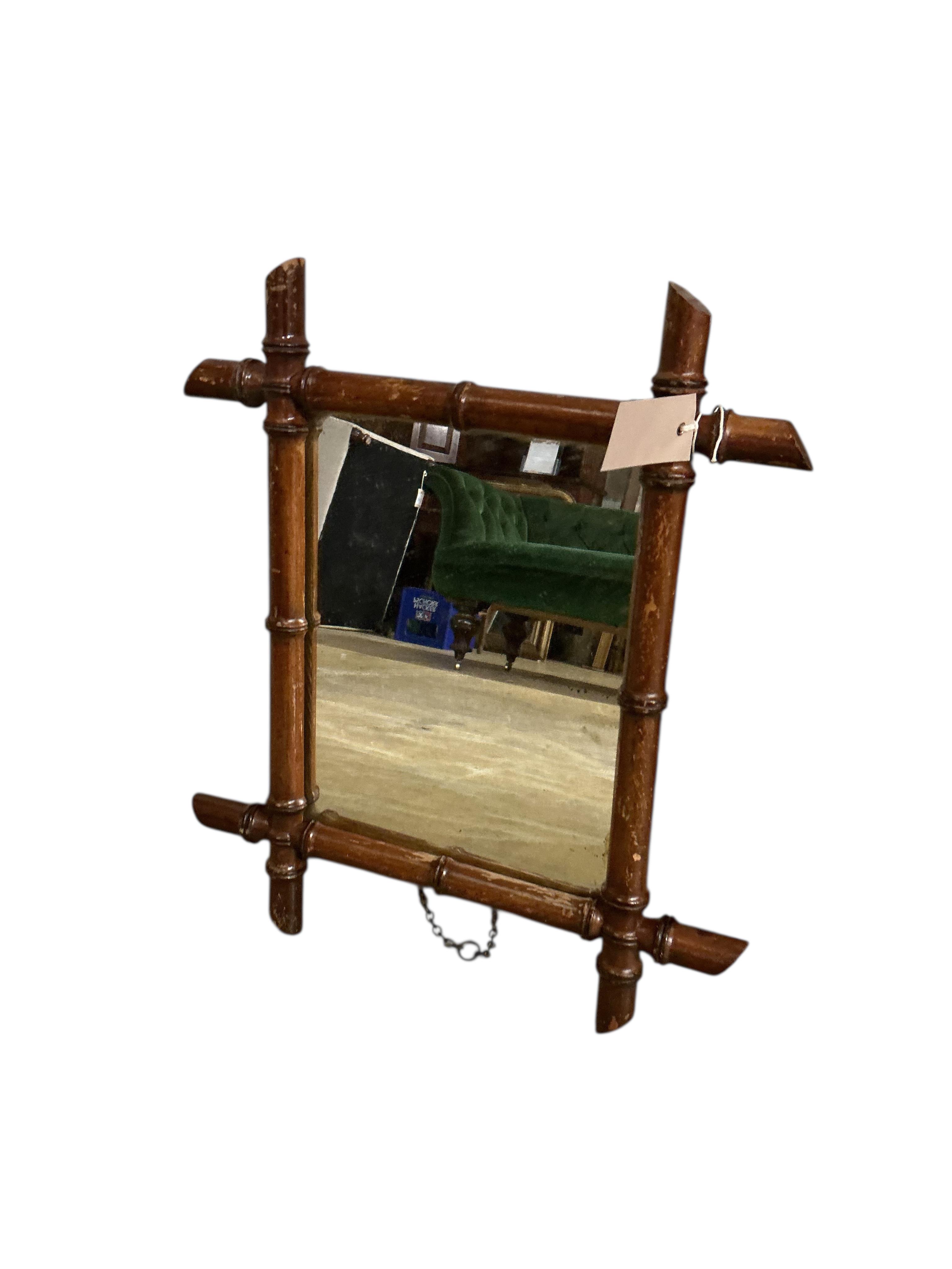 Three late 19th century French faux bamboo rectangular wall mirrors, largest width 46cm, height 54cm